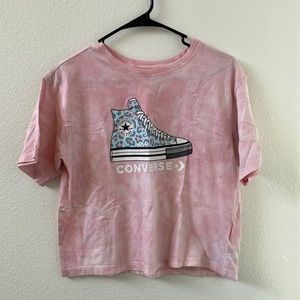 Girls Converse pink shirt sleeve crop T-shirt size XL